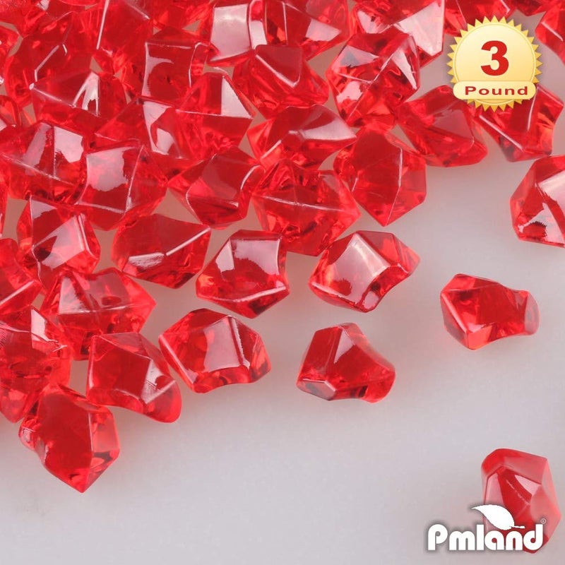 PMLAND Clear Fake Ice Rocks â€“ 550 Pcs Large Red Acrylic Gems Crushed Plastic Diamonds, 3 Lbs / 2.25 Quarts Bulk Vase Filler for CenterpiecesWedding Theme DÃ©cor Aquarium Table Scatter - Image 2